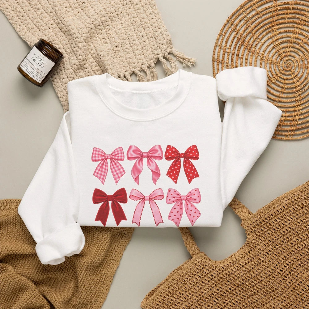 Bow Grid 'Girly Girl' Crewneck Sweatshirt — Pink Ribbon Heart Design
