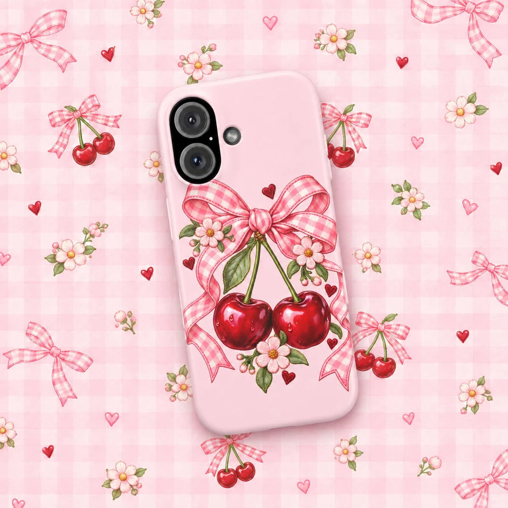 Pink Cherry Bow Phone Case — Cute Girly Cute iPhone Snap Case
