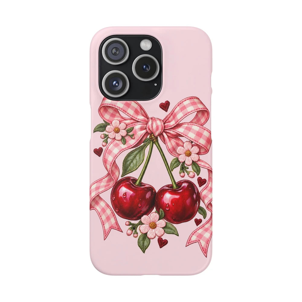 Pink Cherry Bow Phone Case — Cute Girly Cute iPhone Snap Case