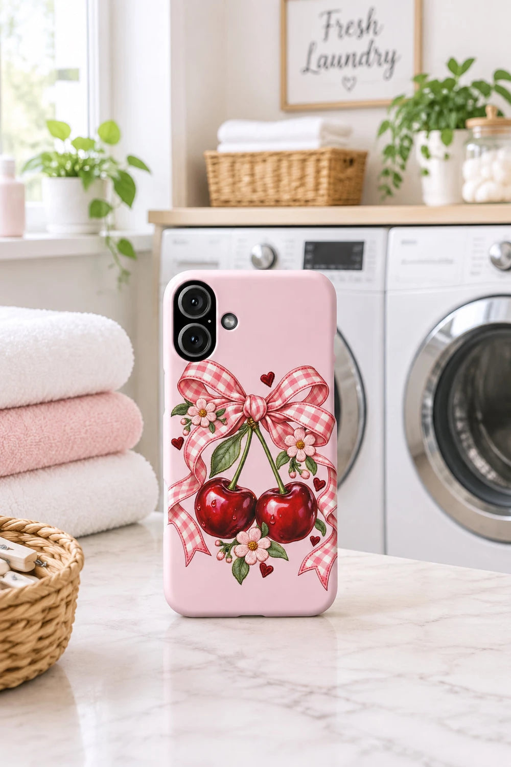 Pink Cherry Bow Phone Case — Cute Girly Cute iPhone Snap Case
