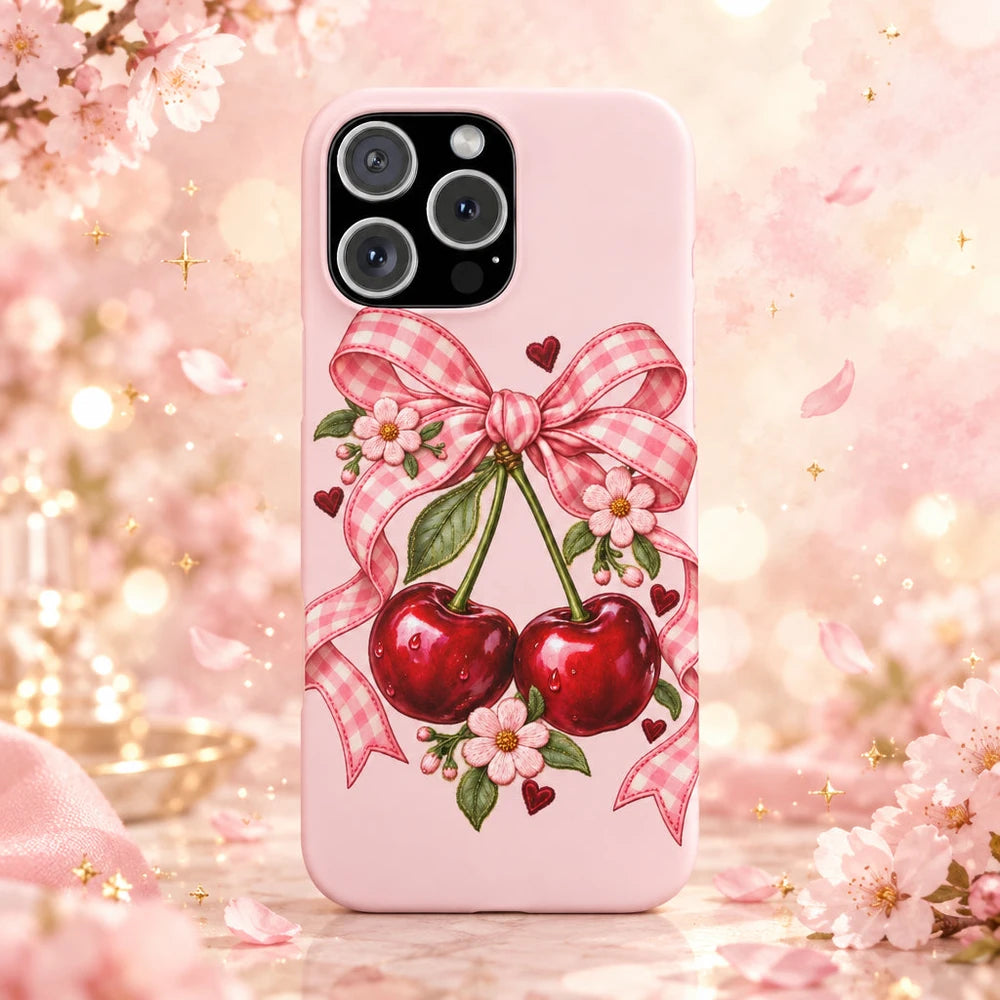 Pink Cherry Bow Phone Case — Cute Girly Cute iPhone Snap Case