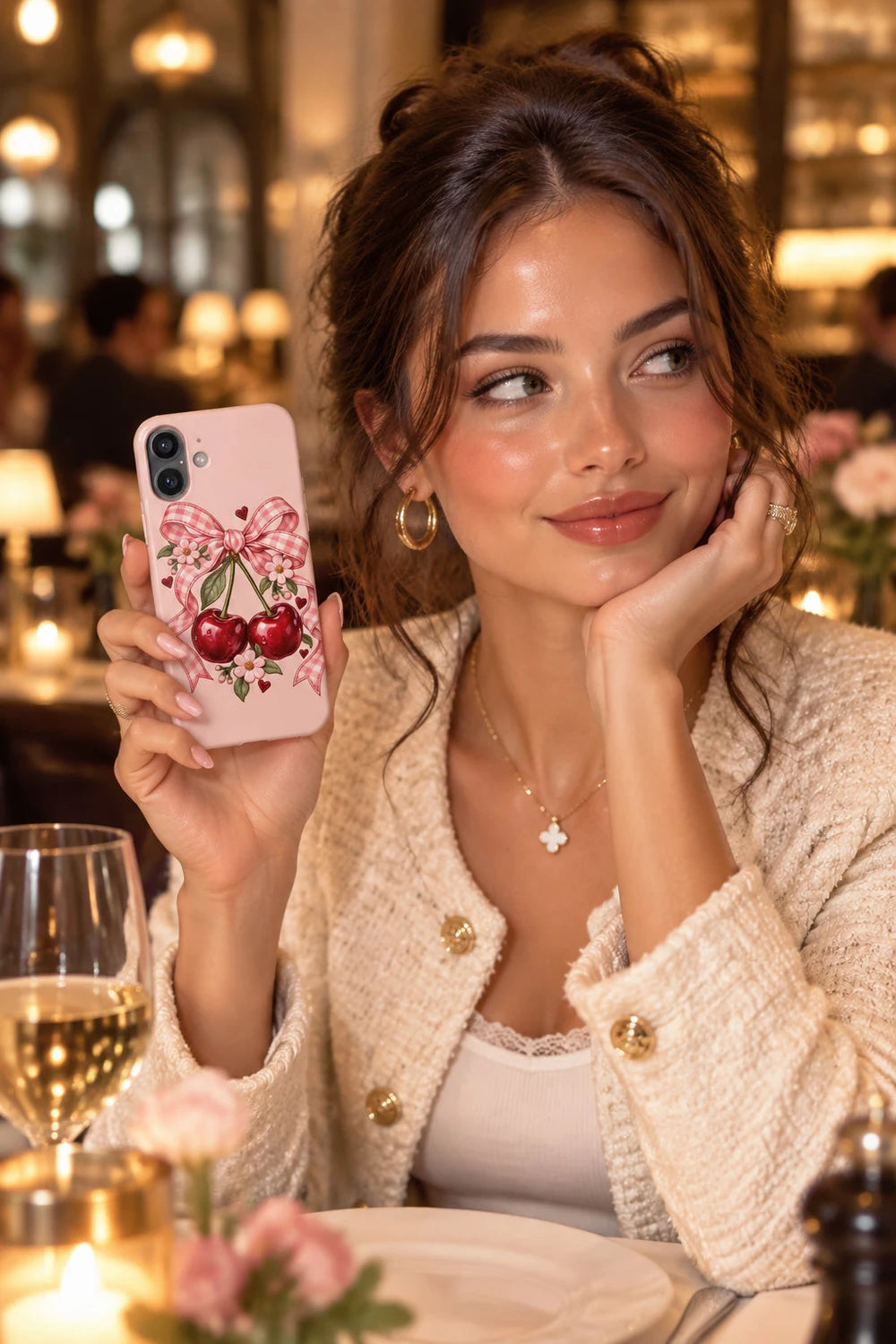 Pink Cherry Bow Phone Case — Cute Girly Cute iPhone Snap Case