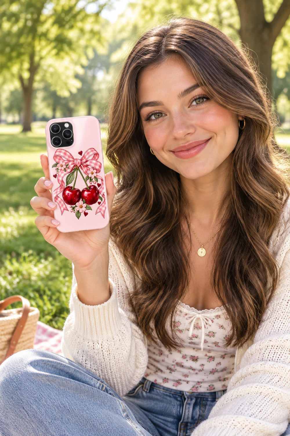 Pink Cherry Bow Phone Case — Cute Girly Cute iPhone Snap Case
