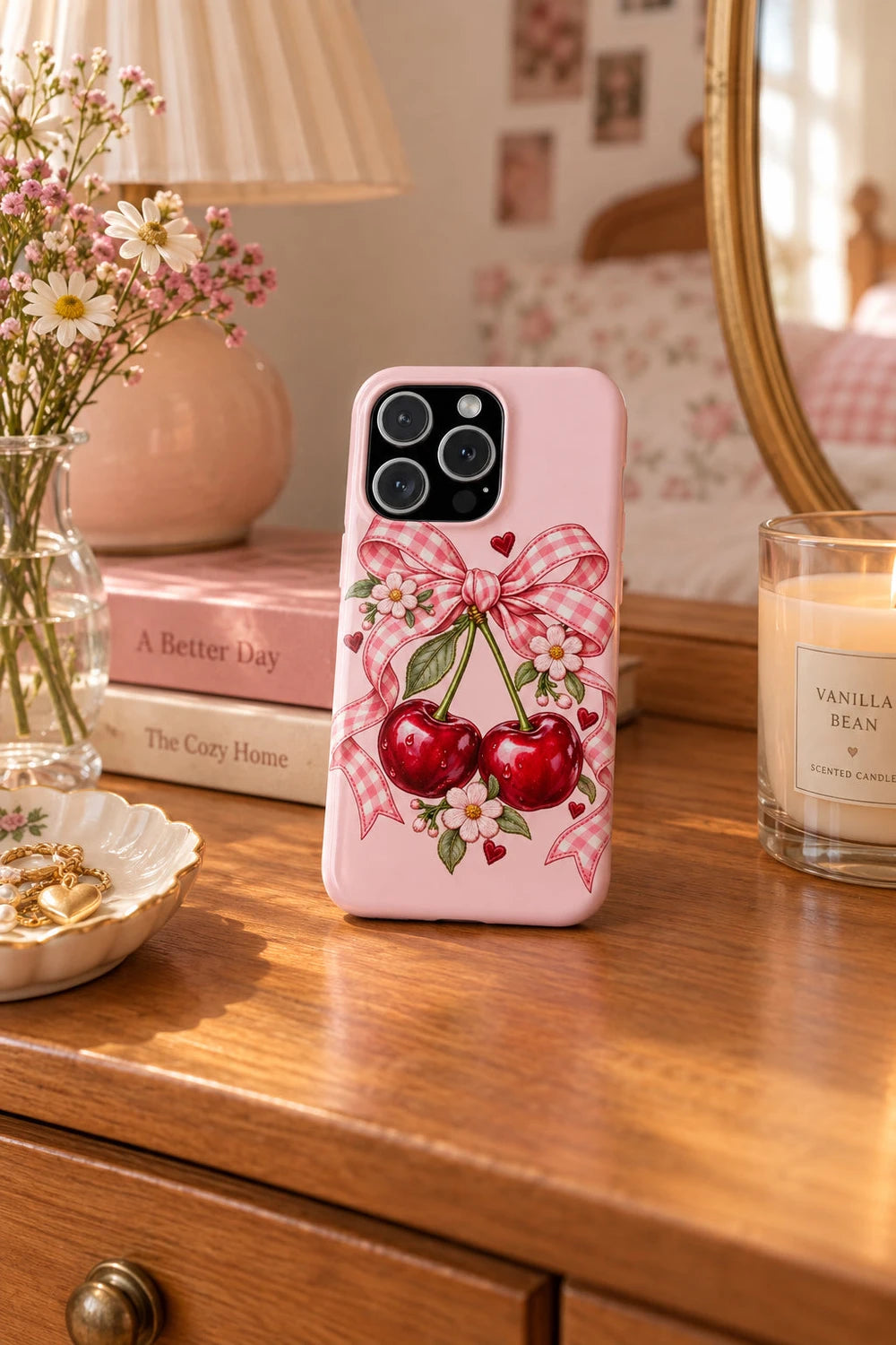 Pink Cherry Bow Phone Case — Cute Girly Cute iPhone Snap Case