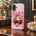 Pink Cherry Bow Phone Case — Cute Girly Cute iPhone Snap Case