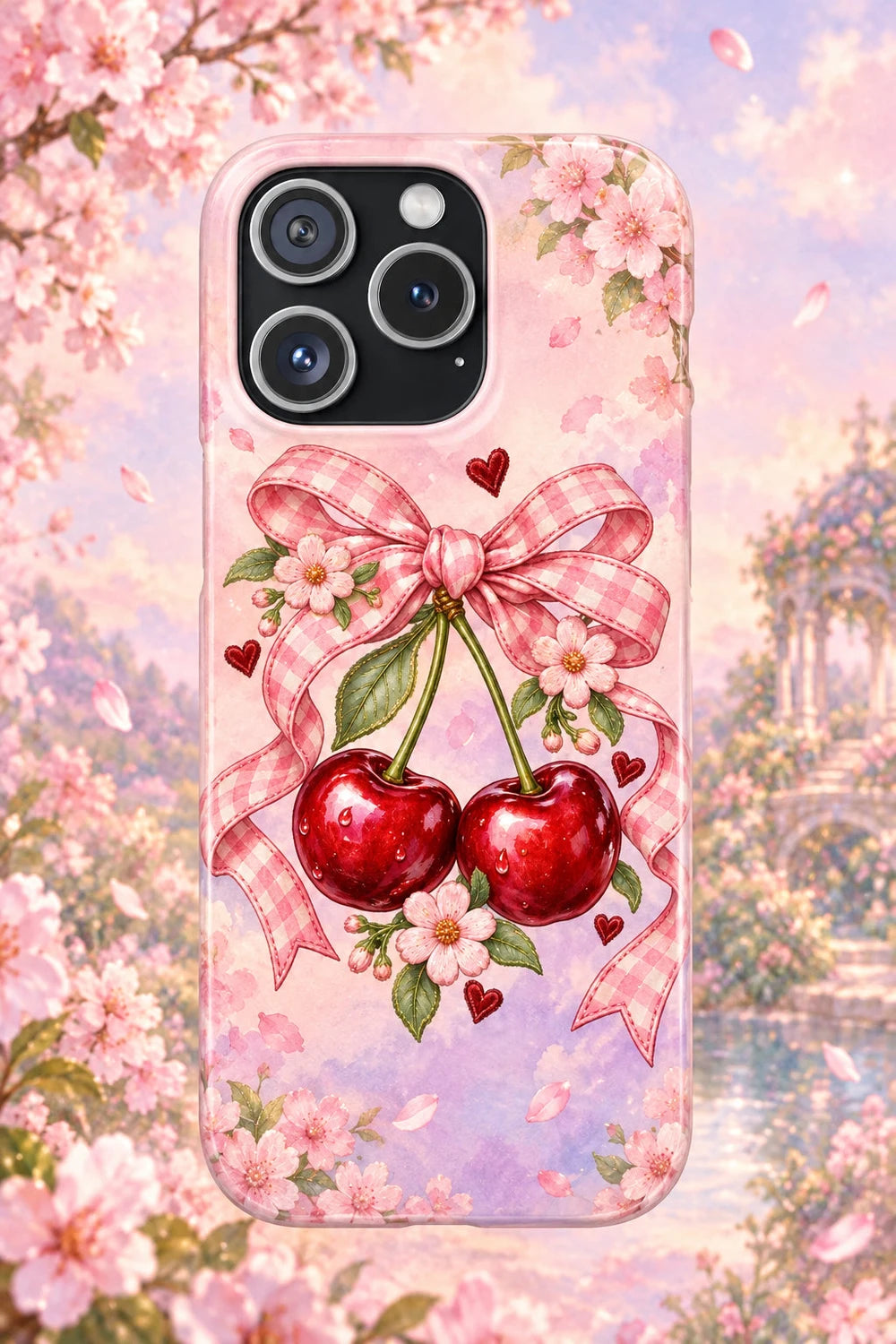 Pink Cherry Bow Phone Case — Cute Girly Cute iPhone Snap Case