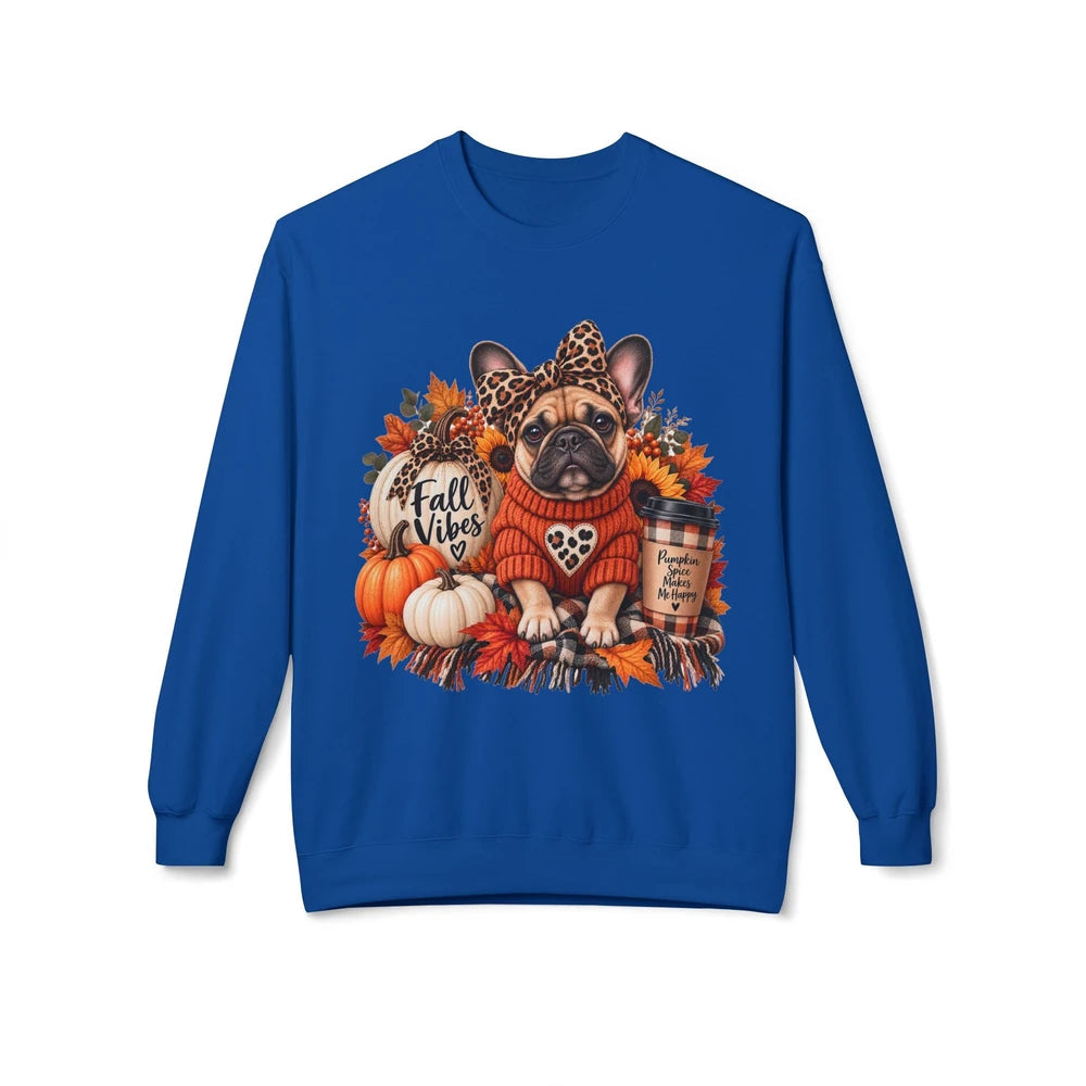 Fall Vibes French Bulldog Sweatshirt — Cute Autumn Pumpkin Dog Crewneck