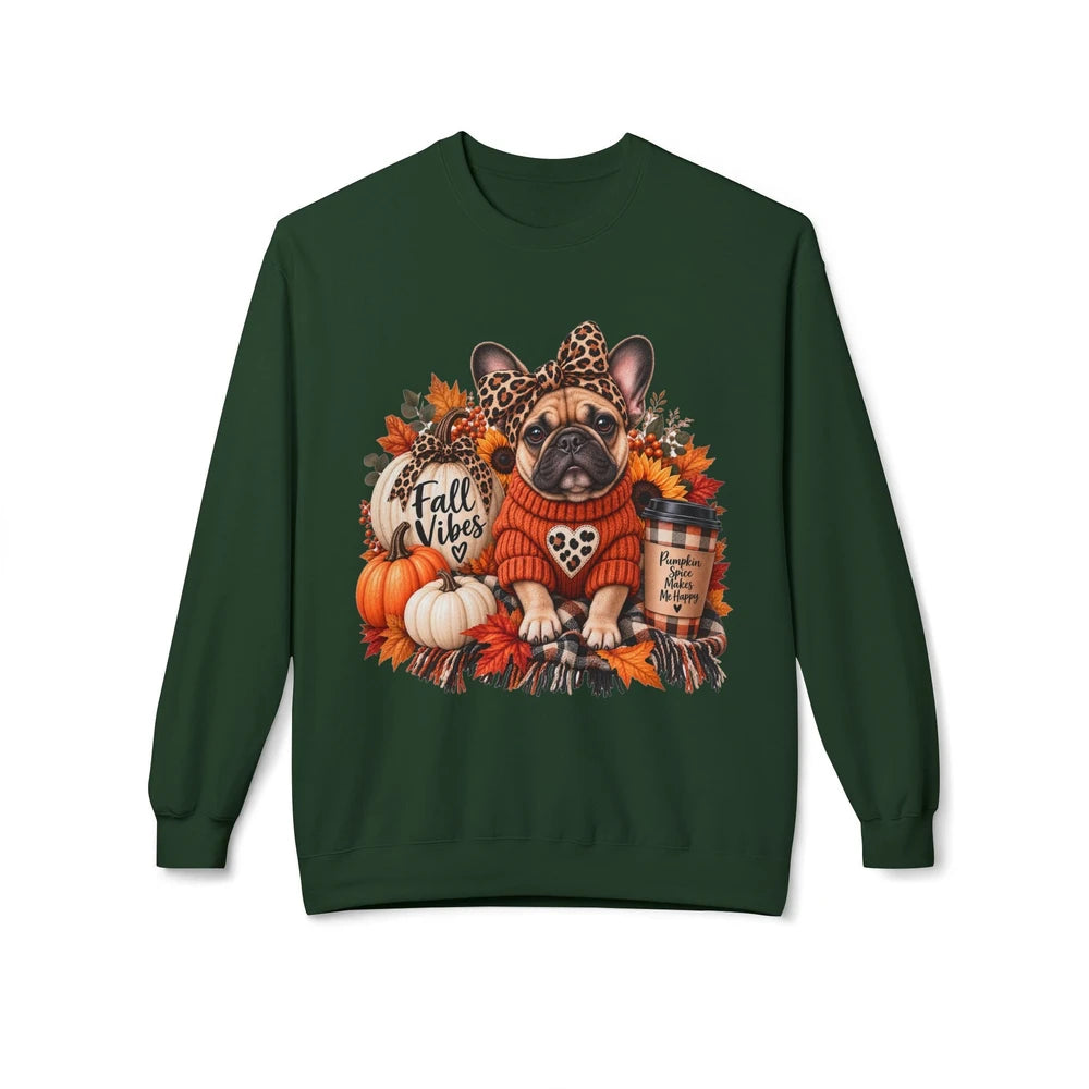 Fall Vibes French Bulldog Sweatshirt — Cute Autumn Pumpkin Dog Crewneck