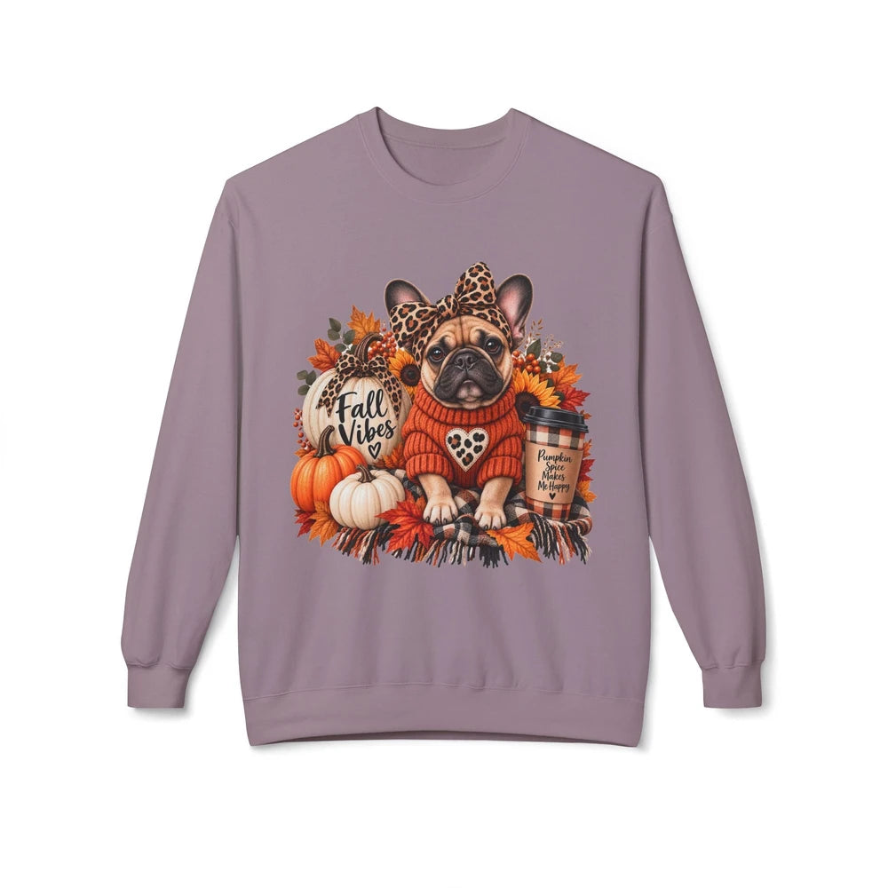 Fall Vibes French Bulldog Sweatshirt — Cute Autumn Pumpkin Dog Crewneck