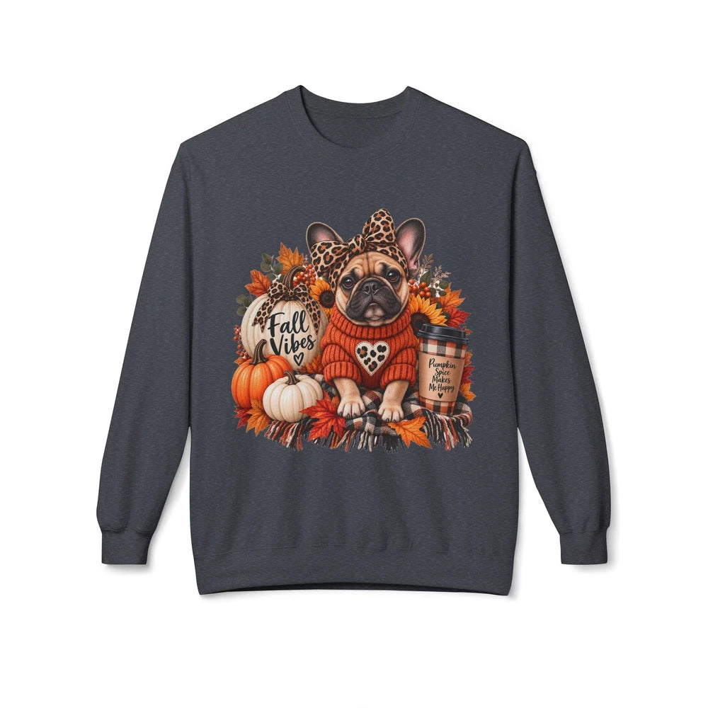 Fall Vibes French Bulldog Sweatshirt — Cute Autumn Pumpkin Dog Crewneck
