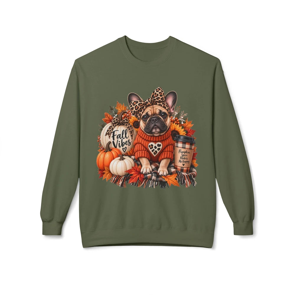 Fall Vibes French Bulldog Sweatshirt — Cute Autumn Pumpkin Dog Crewneck