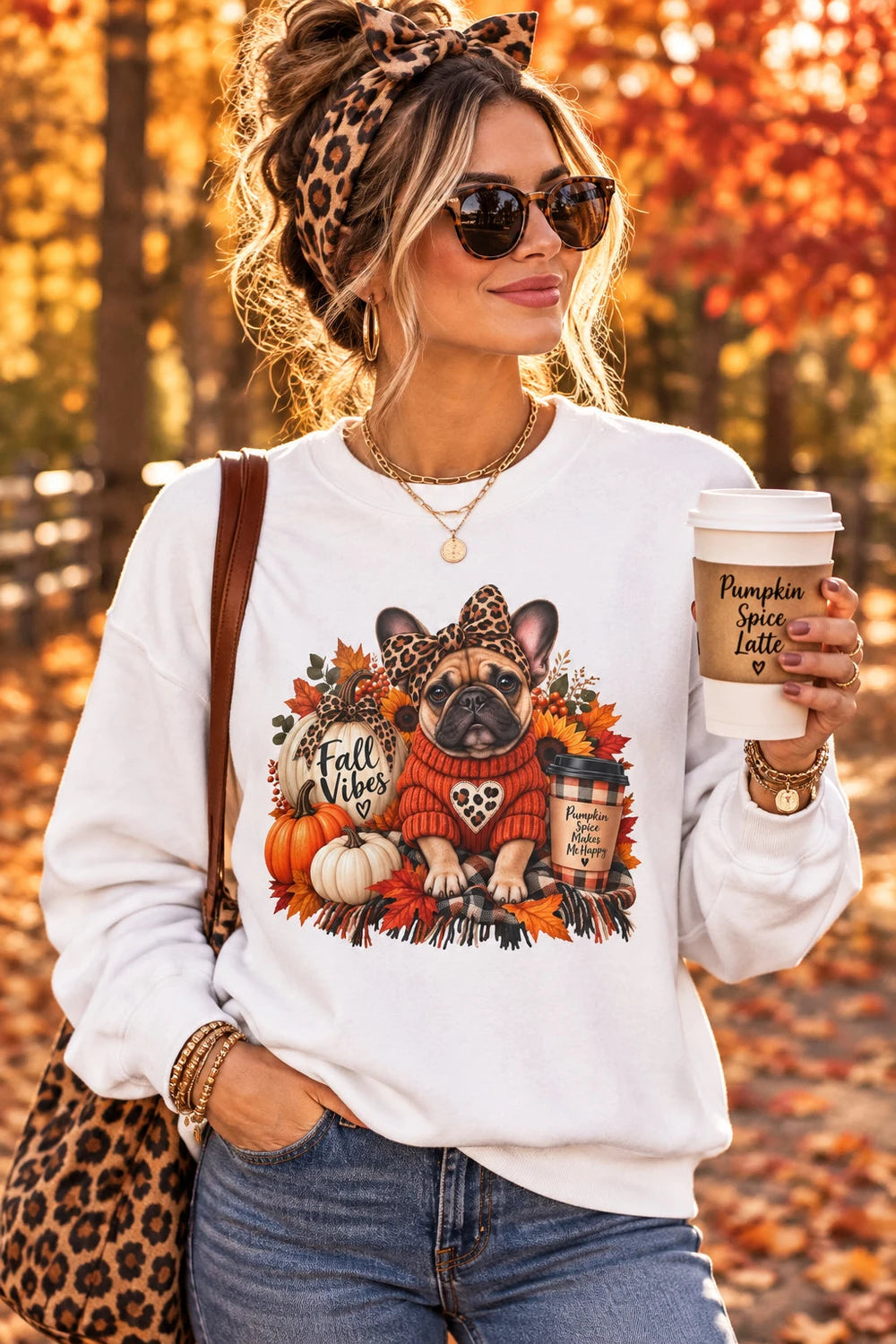 Fall Vibes French Bulldog Sweatshirt — Cute Autumn Pumpkin Dog Crewneck