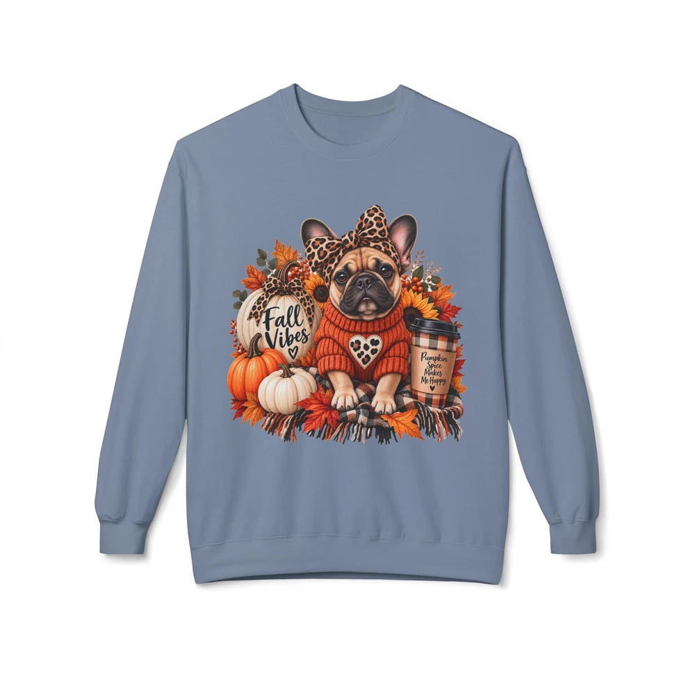 Fall Vibes French Bulldog Sweatshirt — Cute Autumn Pumpkin Dog Crewneck