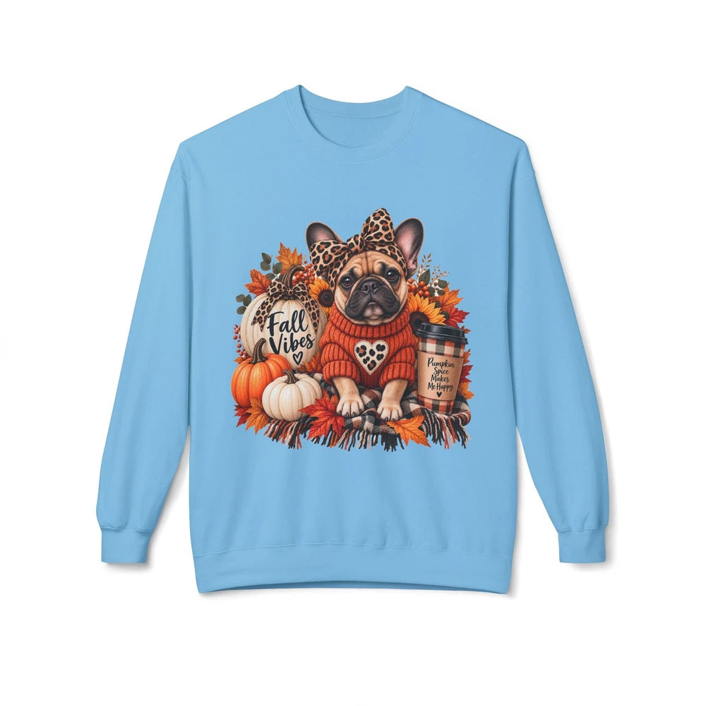 Fall Vibes French Bulldog Sweatshirt — Cute Autumn Pumpkin Dog Crewneck