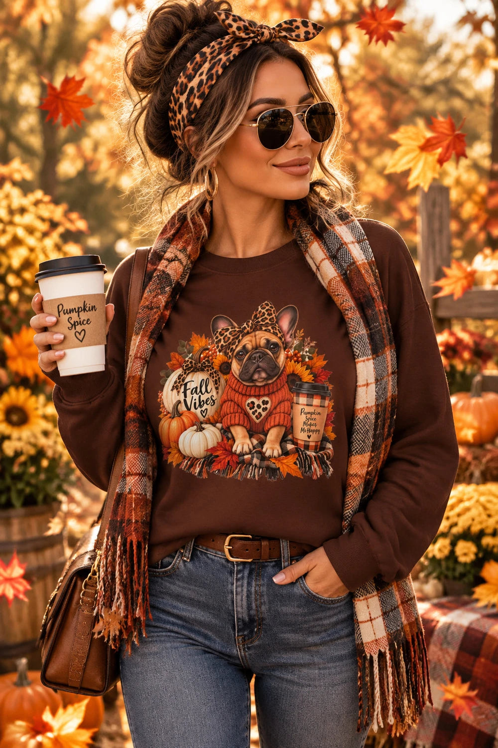 Fall Vibes French Bulldog Sweatshirt — Cute Autumn Pumpkin Dog Crewneck