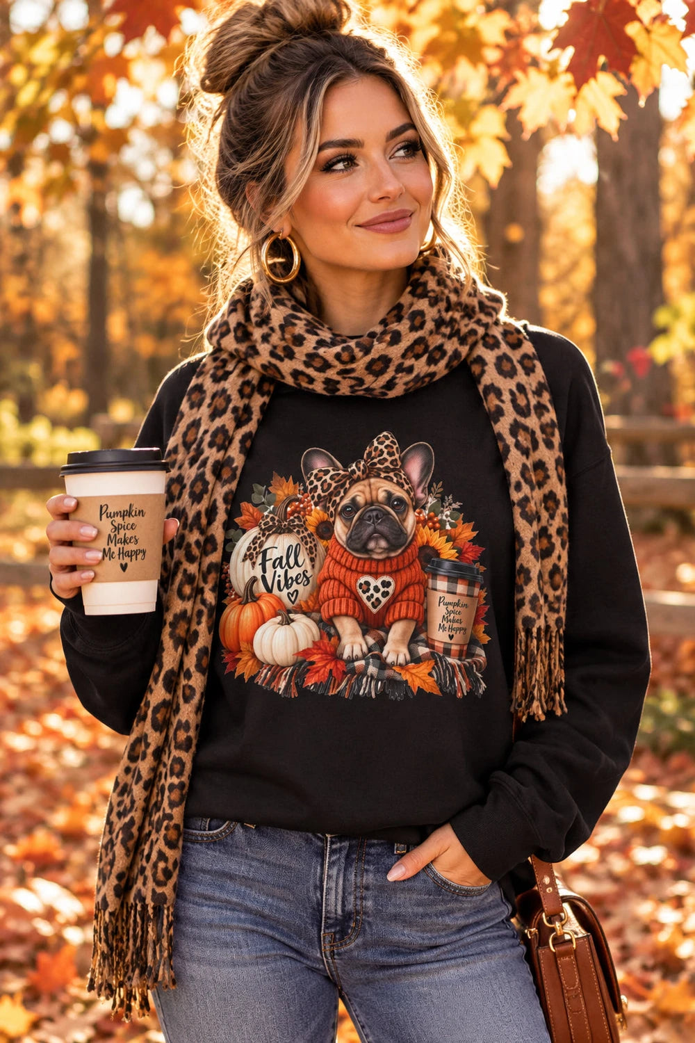 Fall Vibes French Bulldog Sweatshirt — Cute Autumn Pumpkin Dog Crewneck