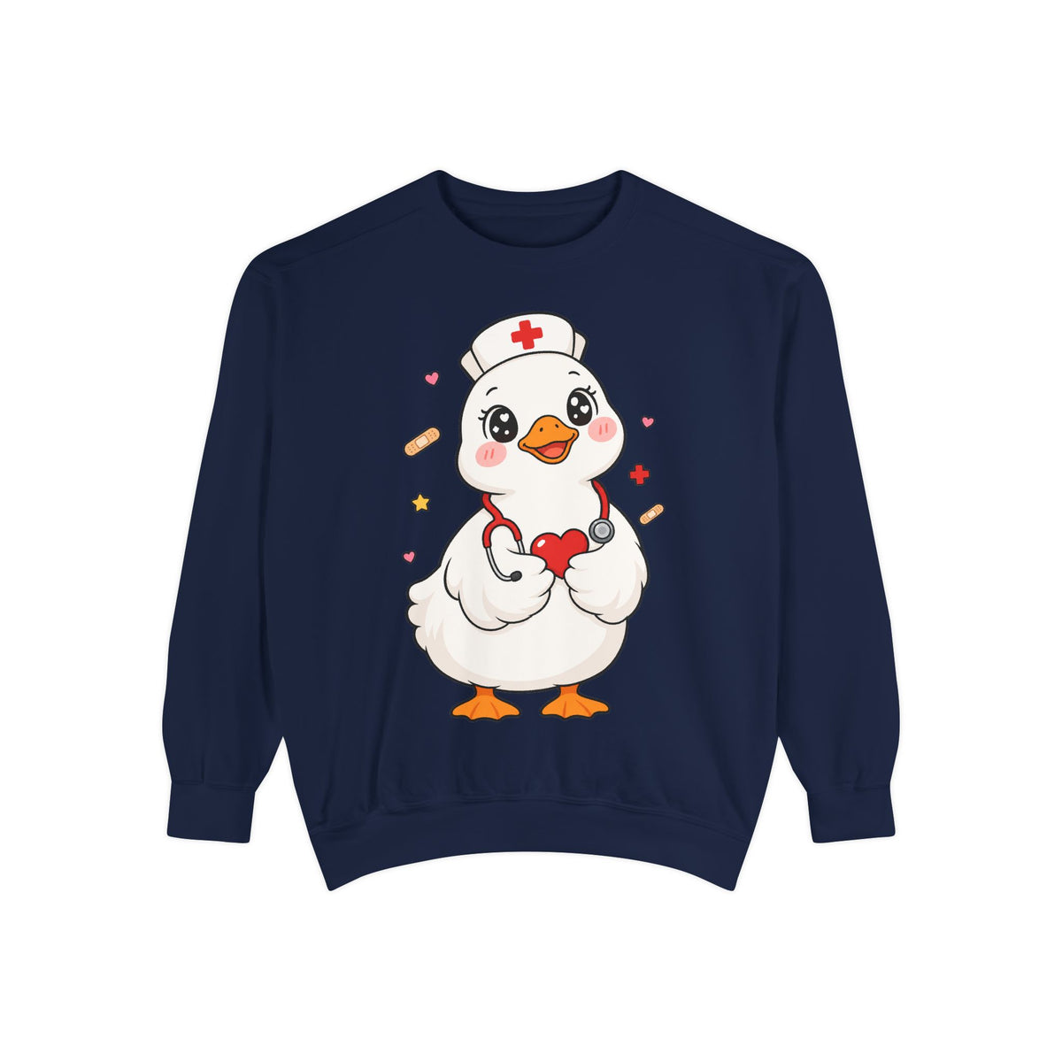 Nurse Duck Sweatshirt — Cute Medical Heart Stethoscope Crewneck