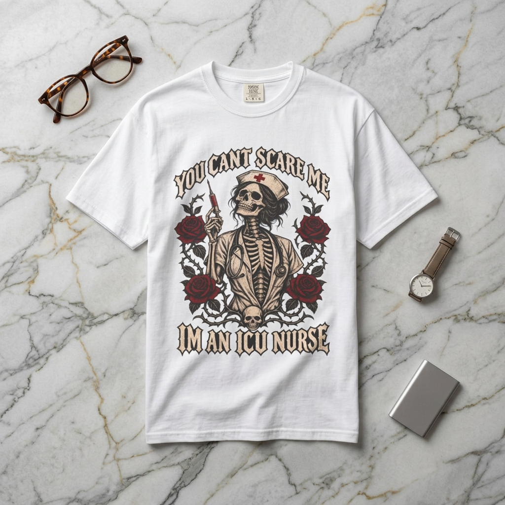 ICU Nurse Skull Tee — "You Can't Scare Me, I'm an ICU Nurse" Graphic T-Shirt