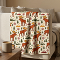 Moose Pattern Velveteen Plush Blanket – Cozy Cabin Holiday Throw