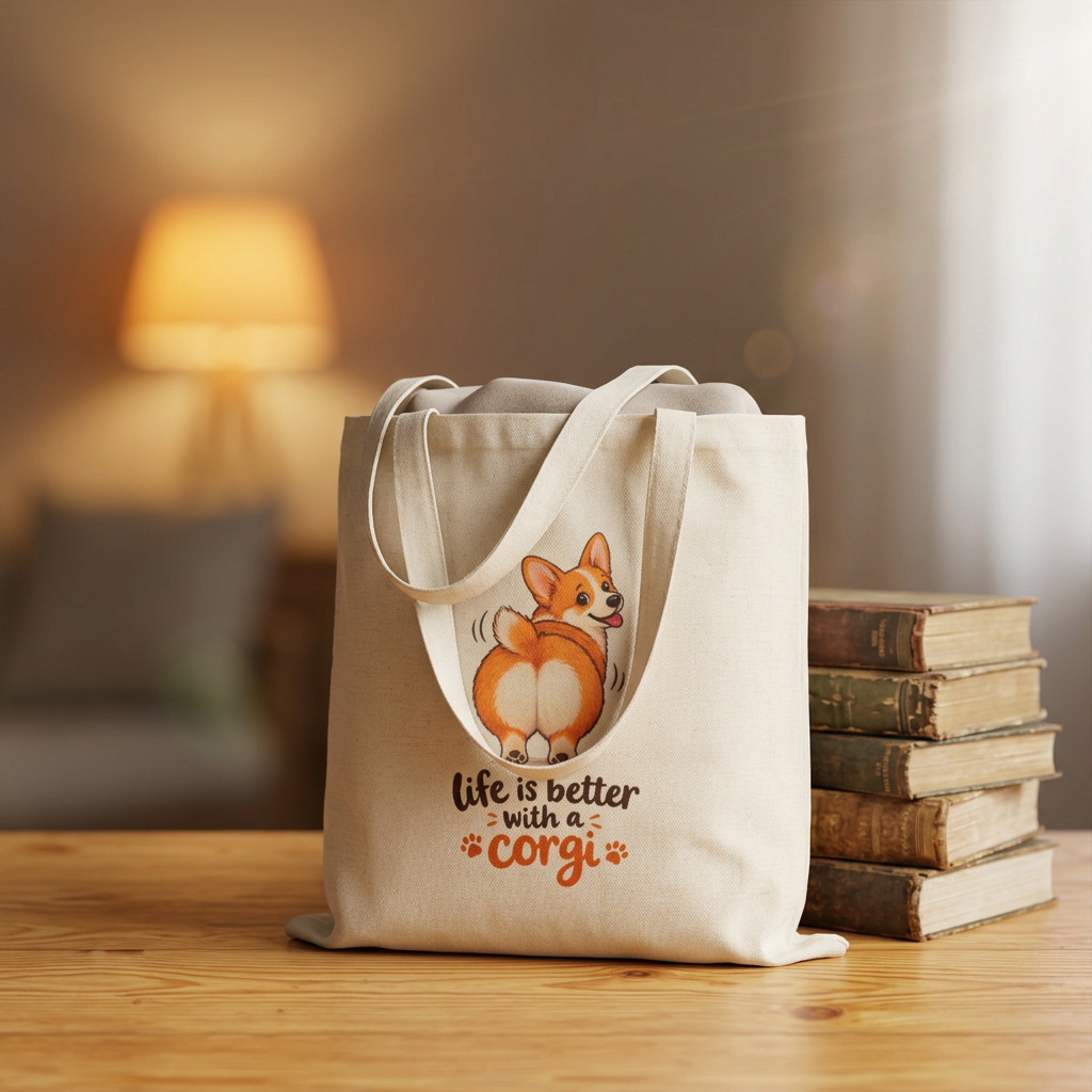 Corgi Tote Bag – "Life Is Better With a Corgi" Cotton Canvas Grocery & Beach Tote