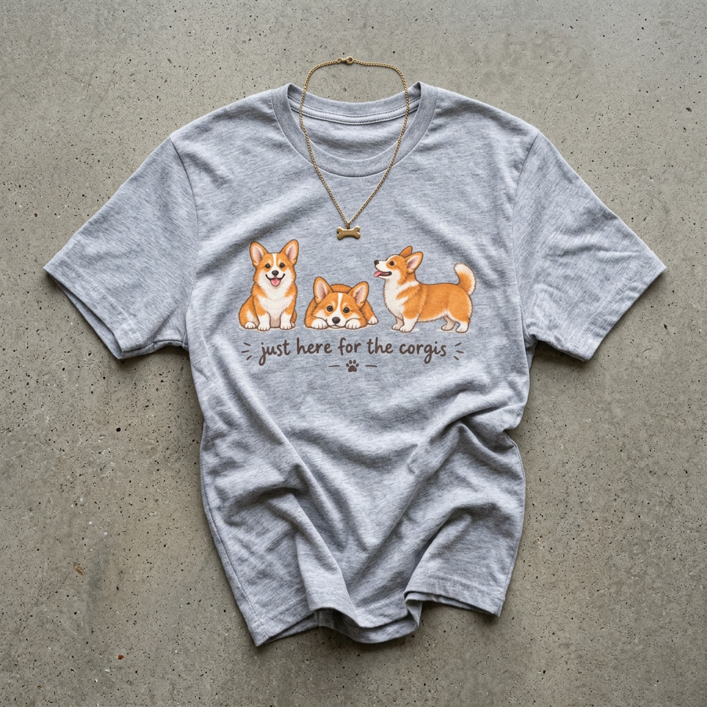 Corgi T-Shirt – "Just Here for the Corgis" Cute Dog Tee