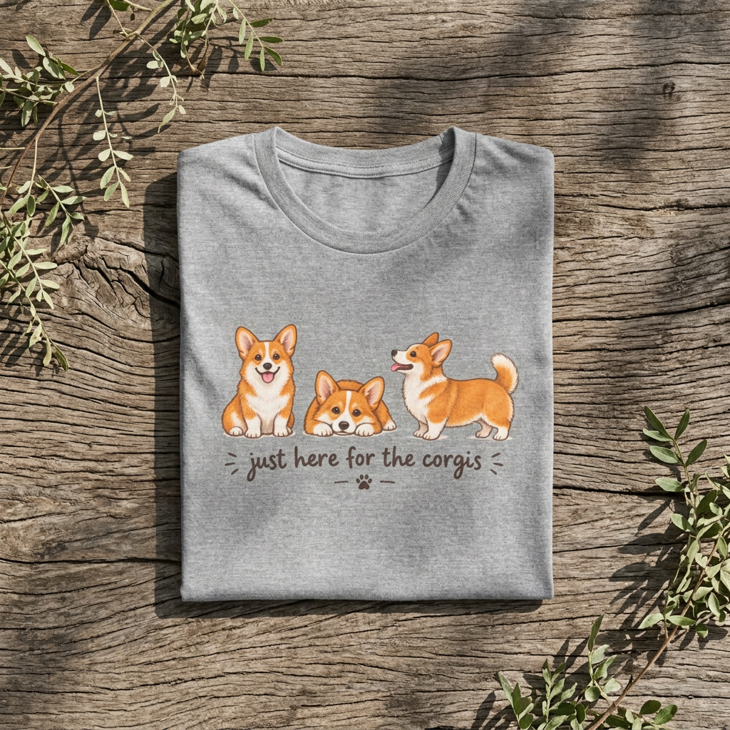 Corgi T-Shirt – "Just Here for the Corgis" Cute Dog Tee