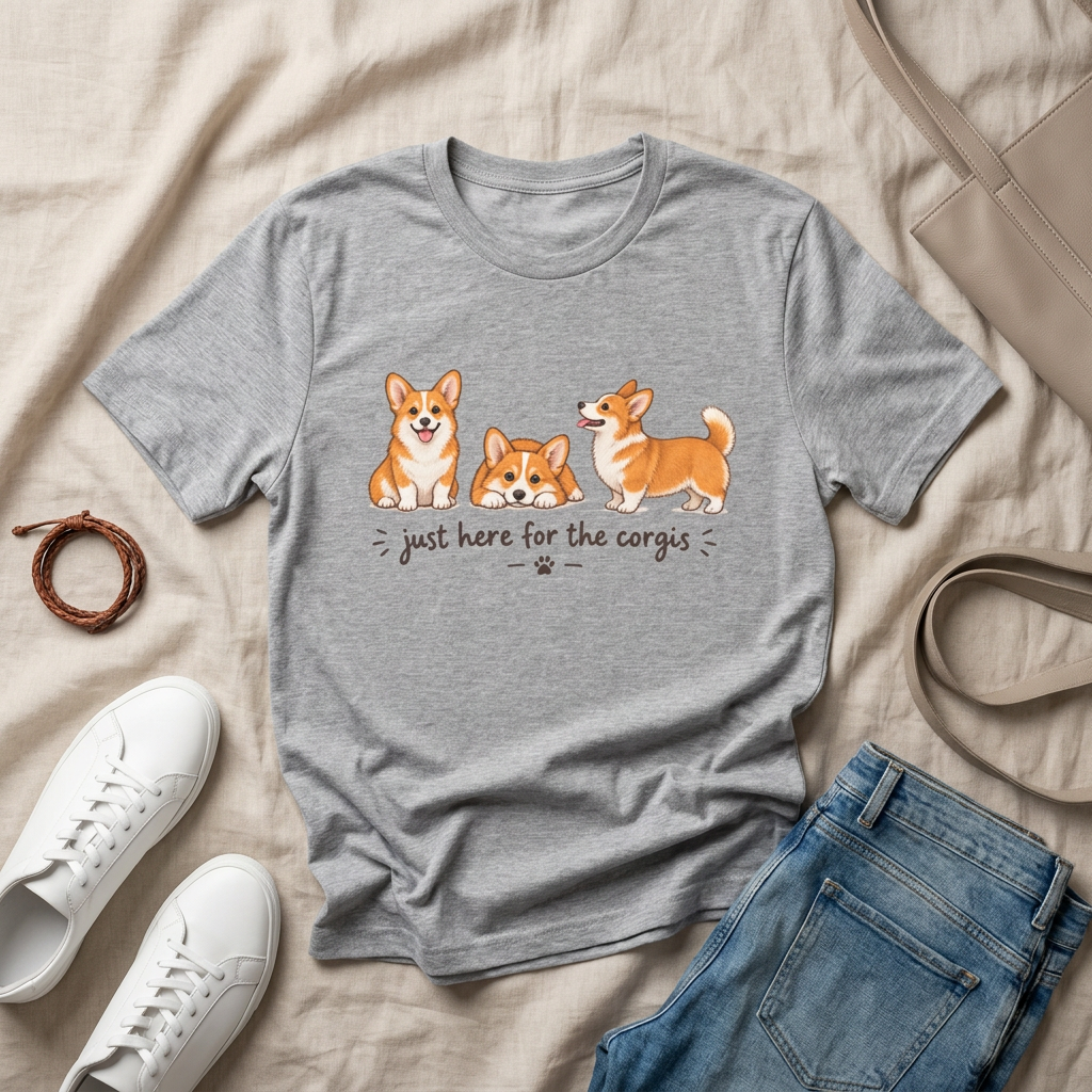 Corgi T-Shirt – "Just Here for the Corgis" Cute Dog Tee