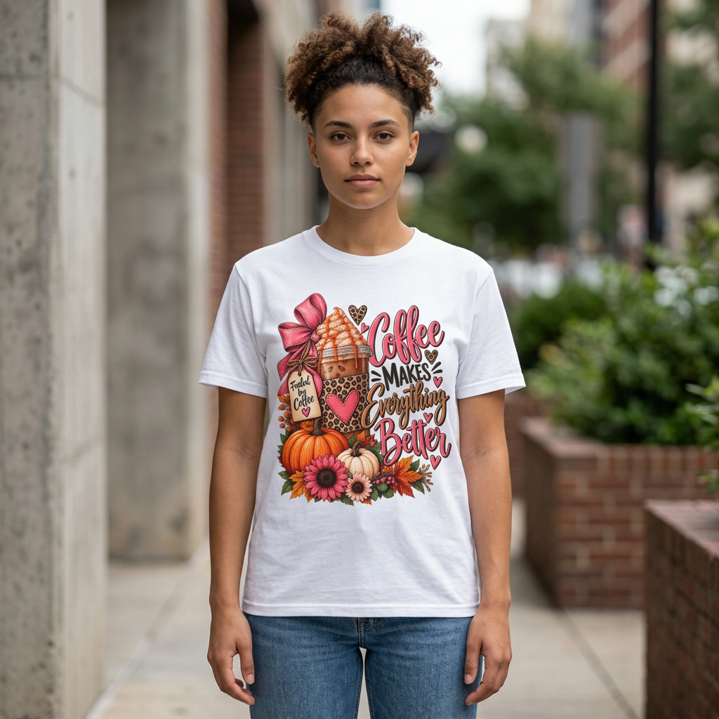 Coffee Makes Everything Better T-Shirt — Fall Pumpkin Spice Coffee Graphic Tee