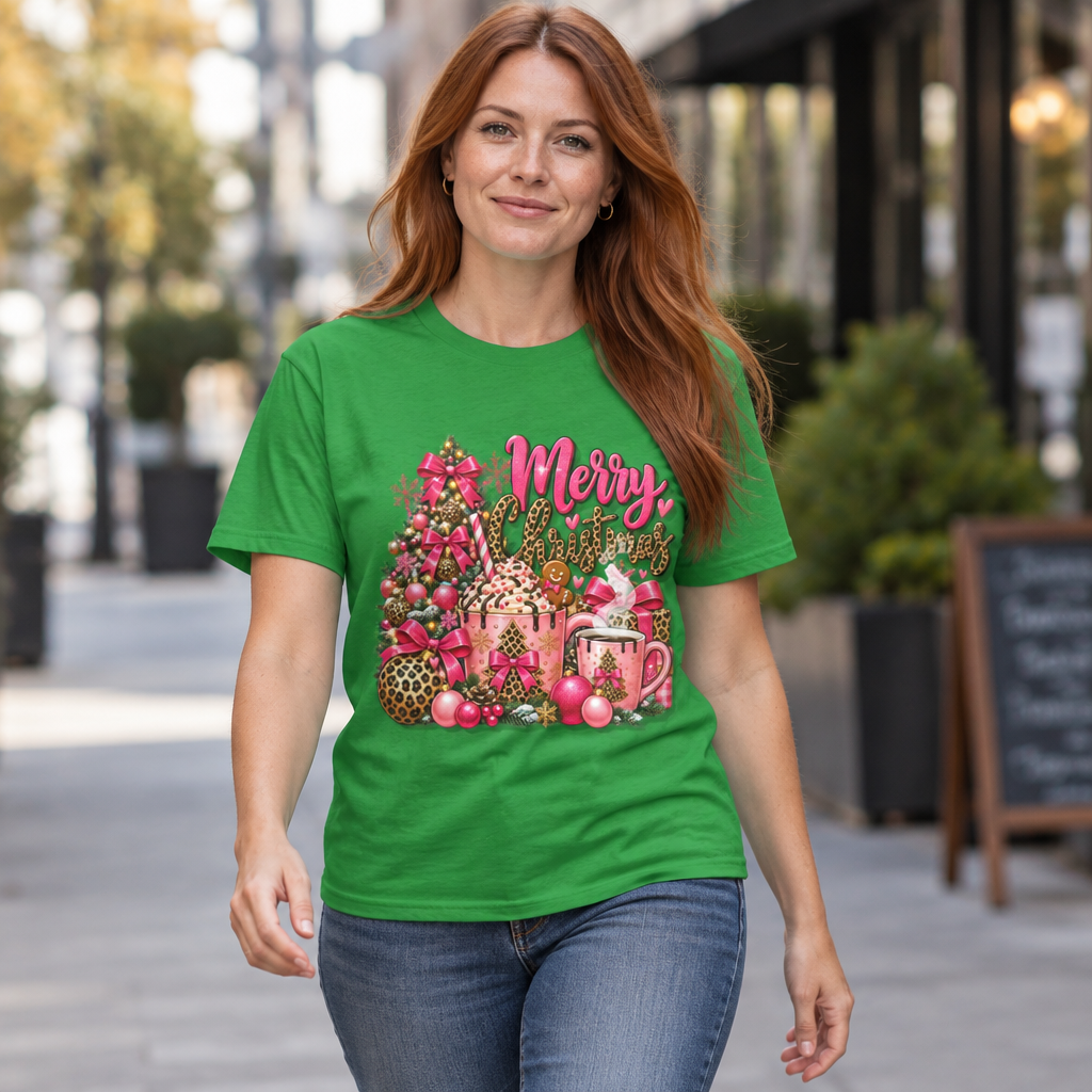 Merry Christmas Pink Leopard Holiday Long Sleeve T-Shirt