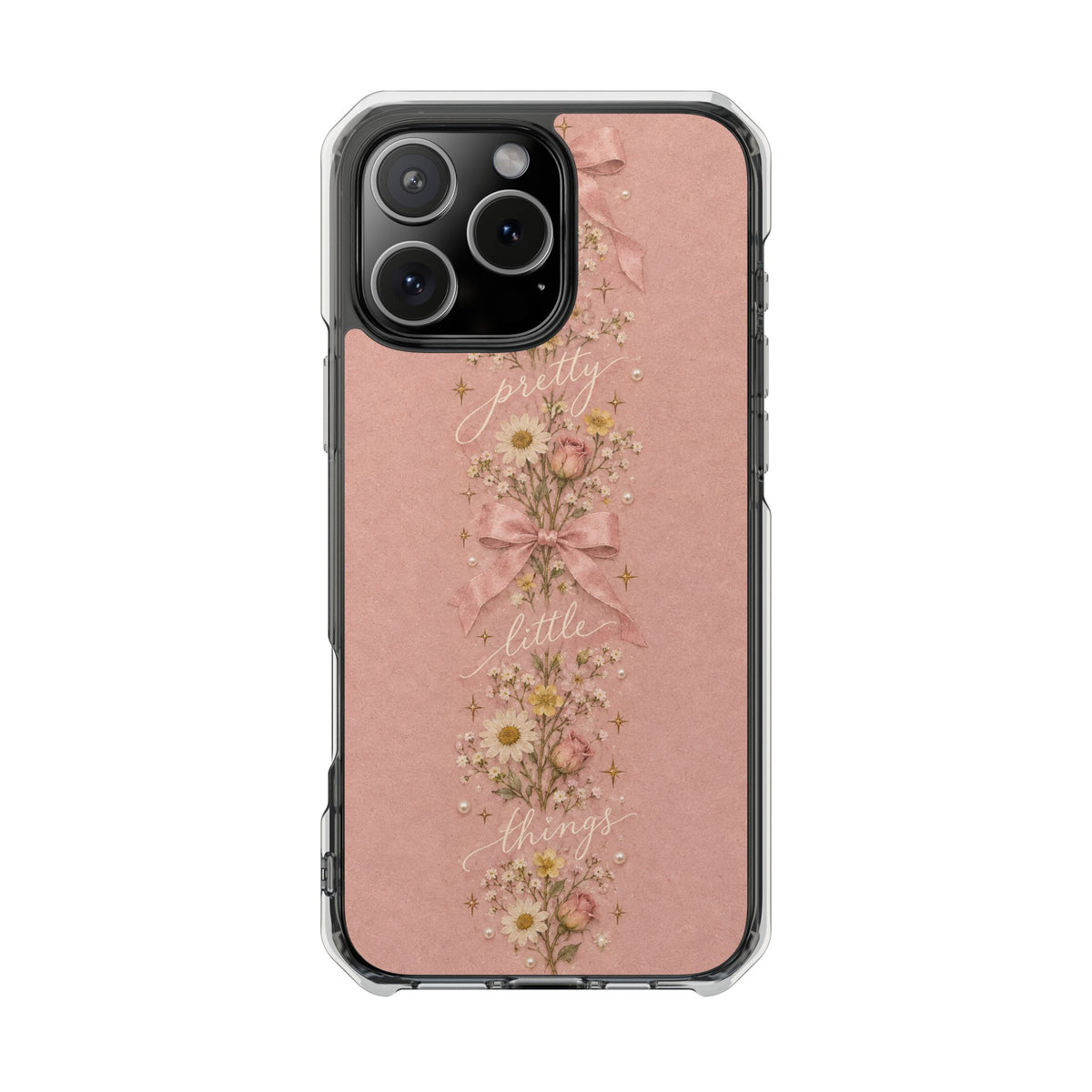 Pink Floral Clear Magnetic Phone Case — “Pretty Little Things” Vintage Daisies