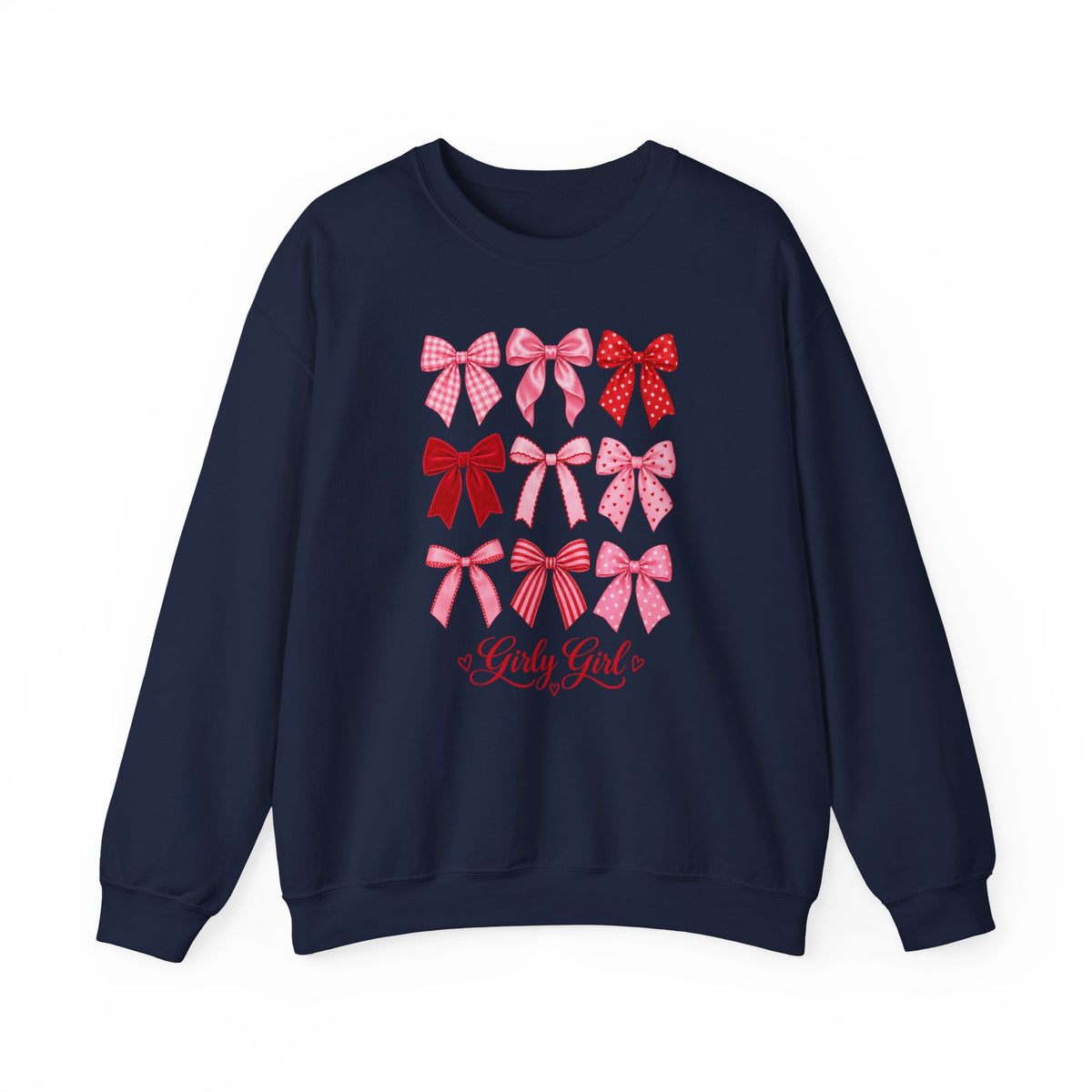 Bow Pattern Crewneck Sweatshirt — 'Lady God' Pink & Red Bows
