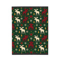 Christmas Moose Plush Blanket – Green Buffalo Plaid Holiday Throw