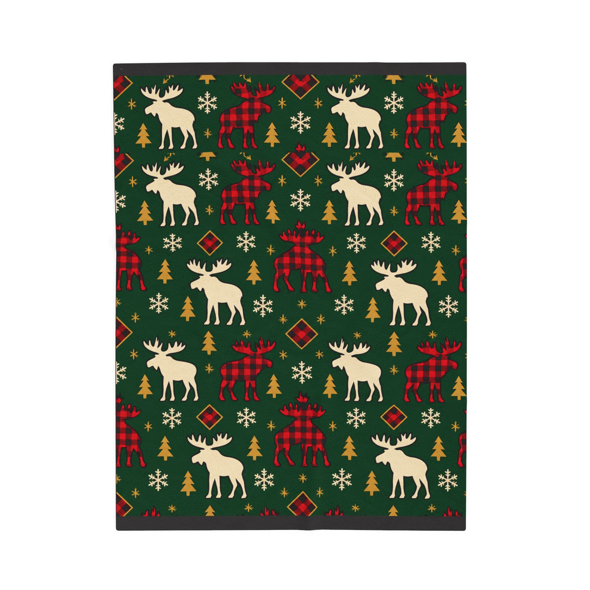 Christmas Moose Plush Blanket – Green Buffalo Plaid Holiday Throw