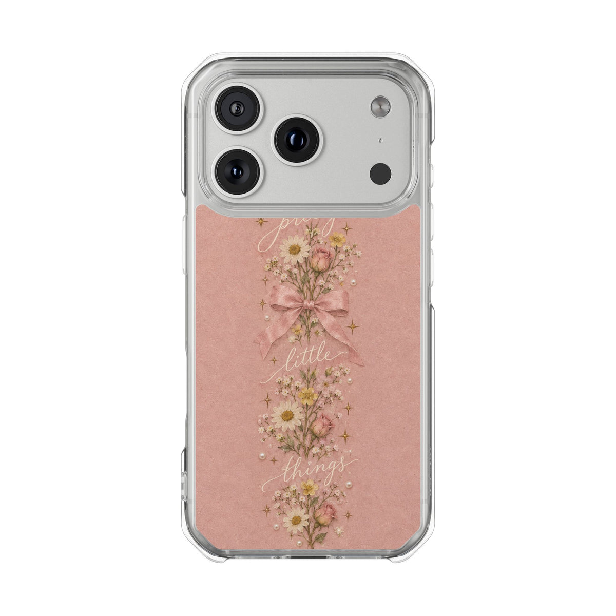 Pink Floral Clear Magnetic Phone Case — “Pretty Little Things” Vintage Daisies