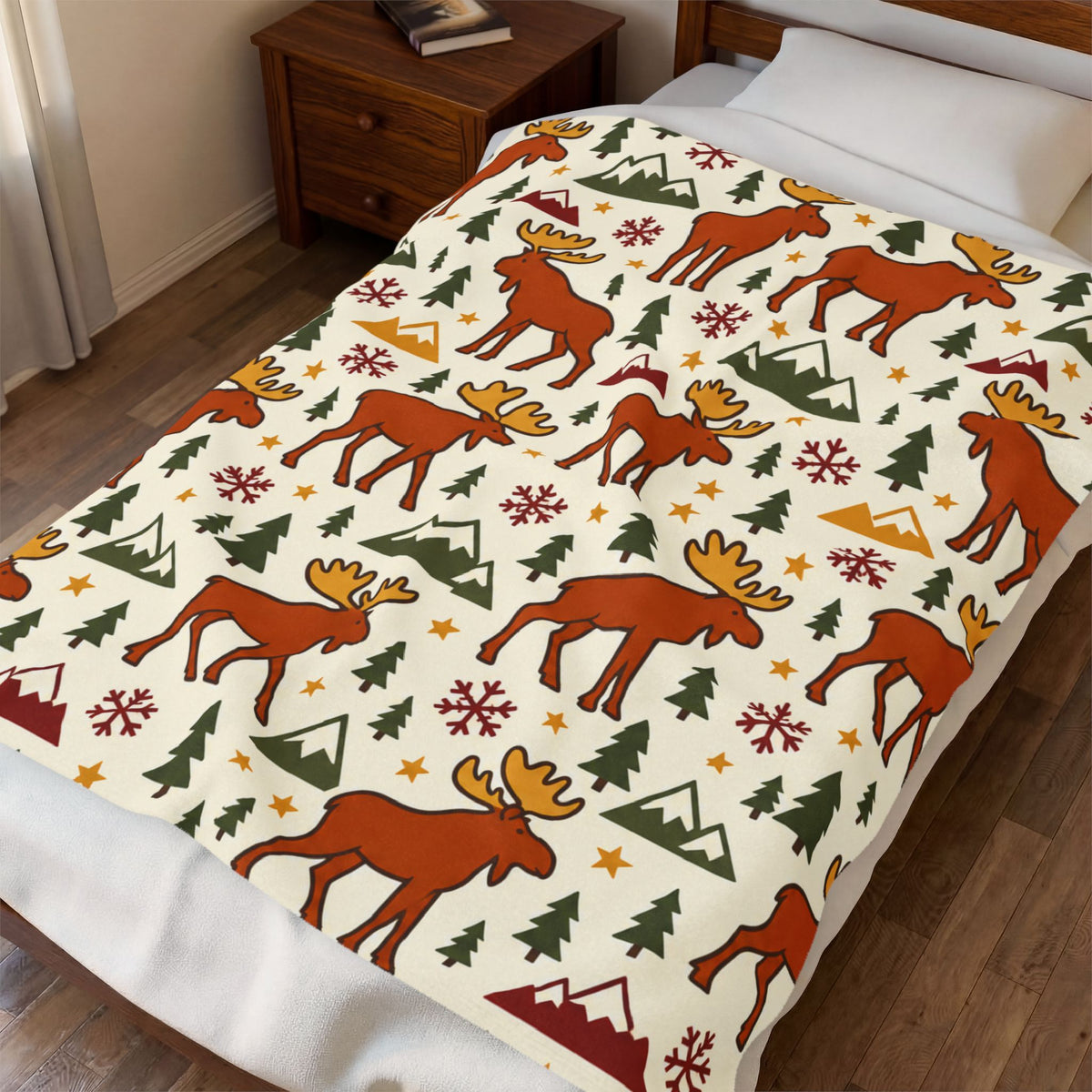 Moose Pattern Velveteen Plush Blanket – Cozy Cabin Holiday Throw