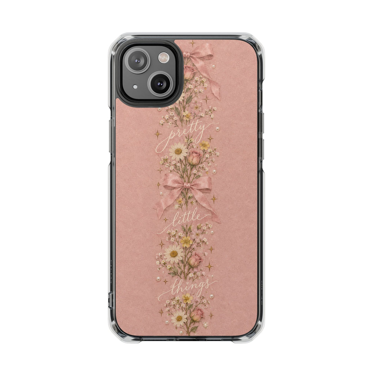 Pink Floral Clear Magnetic Phone Case — “Pretty Little Things” Vintage Daisies