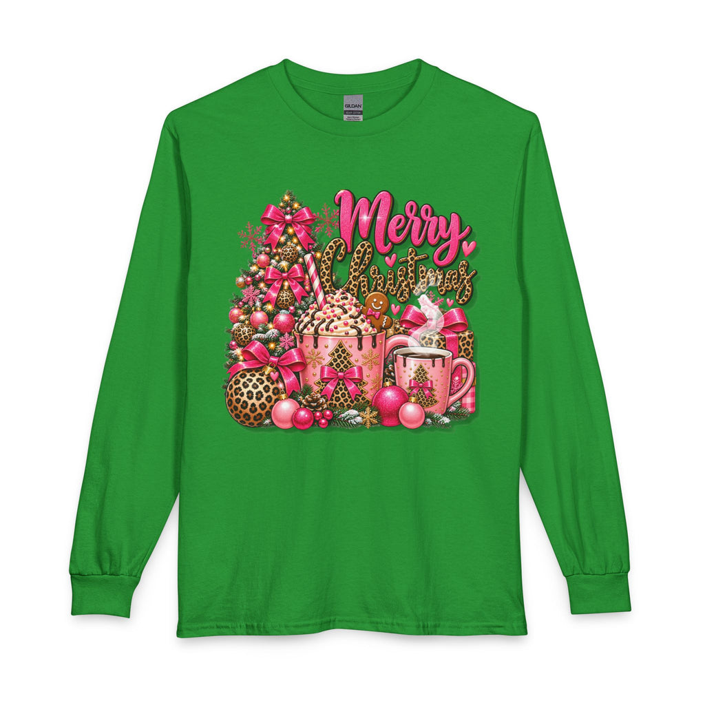 Merry Christmas Pink Leopard Holiday Long Sleeve T-Shirt