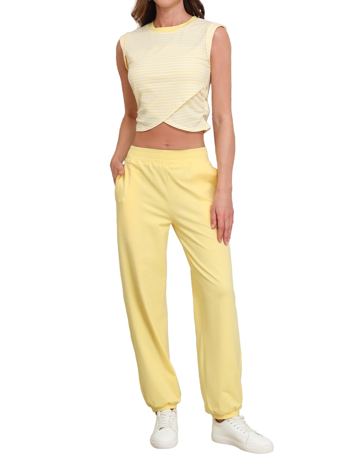 Outfeel Women 2 Piece Outfit Set Loungewear Cropped Tops and Jogger Sweatpant Matching Set Coordinated Sweatsuit with Pockets