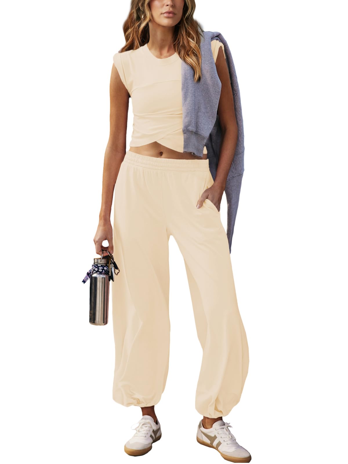 Outfeel Women 2 Piece Outfit Set Loungewear Cropped Tops and Jogger Sweatpant Matching Set Coordinated Sweatsuit with Pockets
