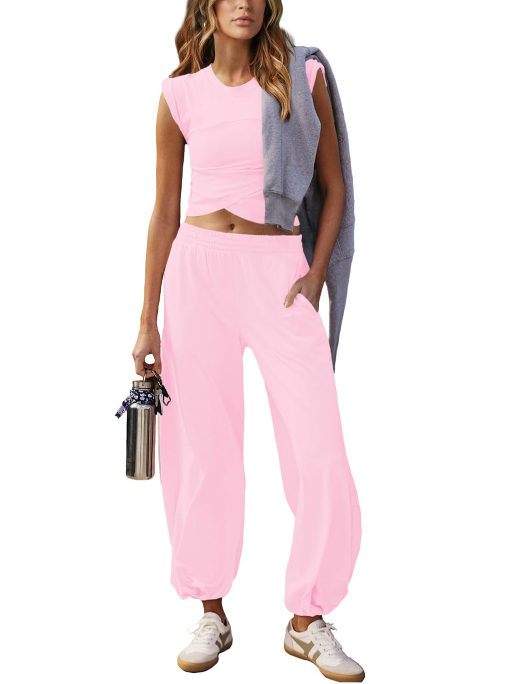 Outfeel Women 2 Piece Outfit Set Loungewear Cropped Tops and Jogger Sweatpant Matching Set Coordinated Sweatsuit with Pockets
