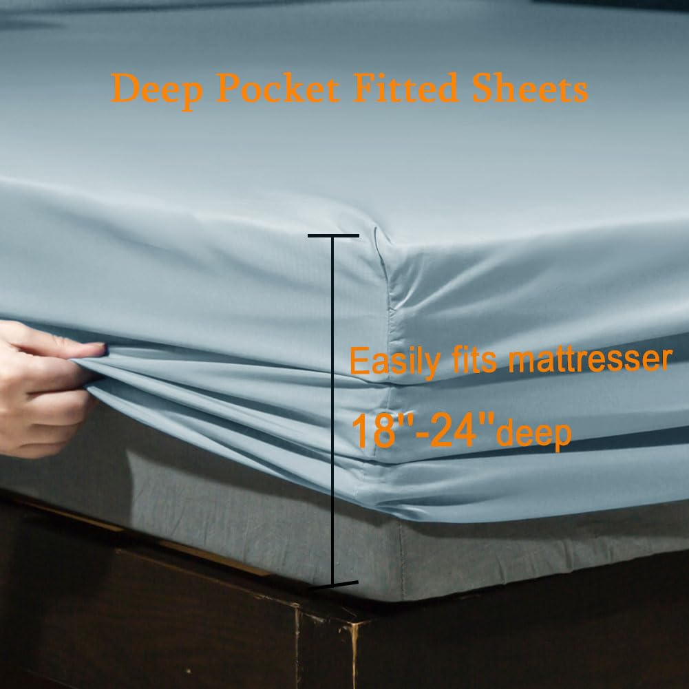 SONORO KATE Bed Sheet Set Super Soft Microfiber 1800 Series Luxury Egyptian Sheets Fit 18-24 Inch Deep Pocket Mattress Wrinkle-6 Piece (Sage, Queen)