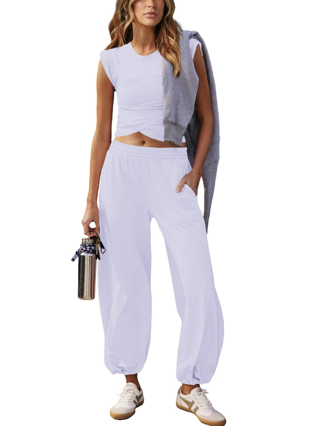 Outfeel Women 2 Piece Outfit Set Loungewear Cropped Tops and Jogger Sweatpant Matching Set Coordinated Sweatsuit with Pockets
