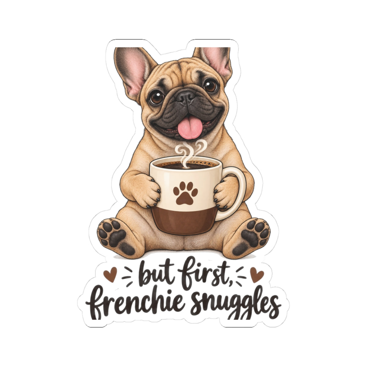 But First Frenchie Snuggles Sticker — Cute French Bulldog Laptop Decal