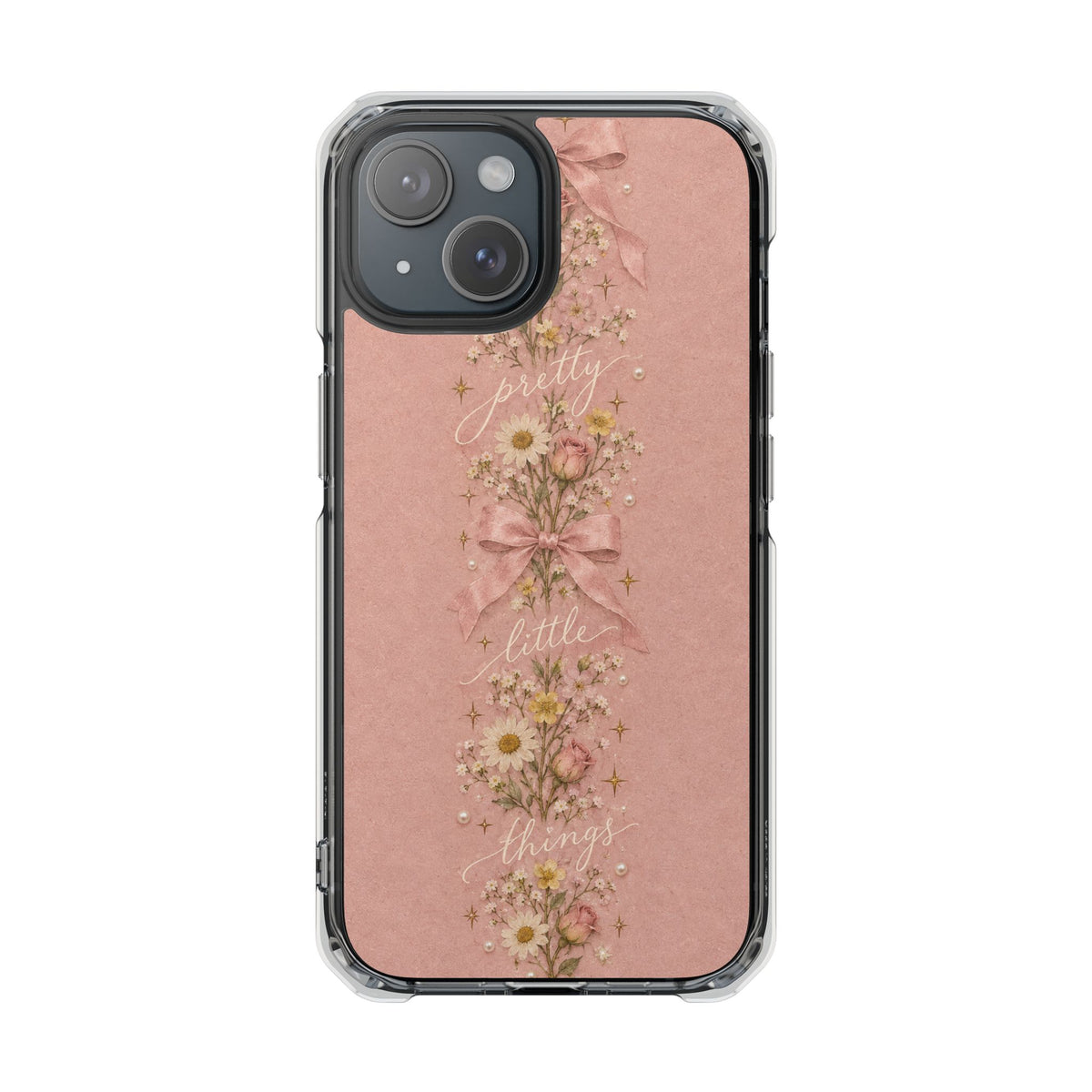 Pink Floral Clear Magnetic Phone Case — “Pretty Little Things” Vintage Daisies