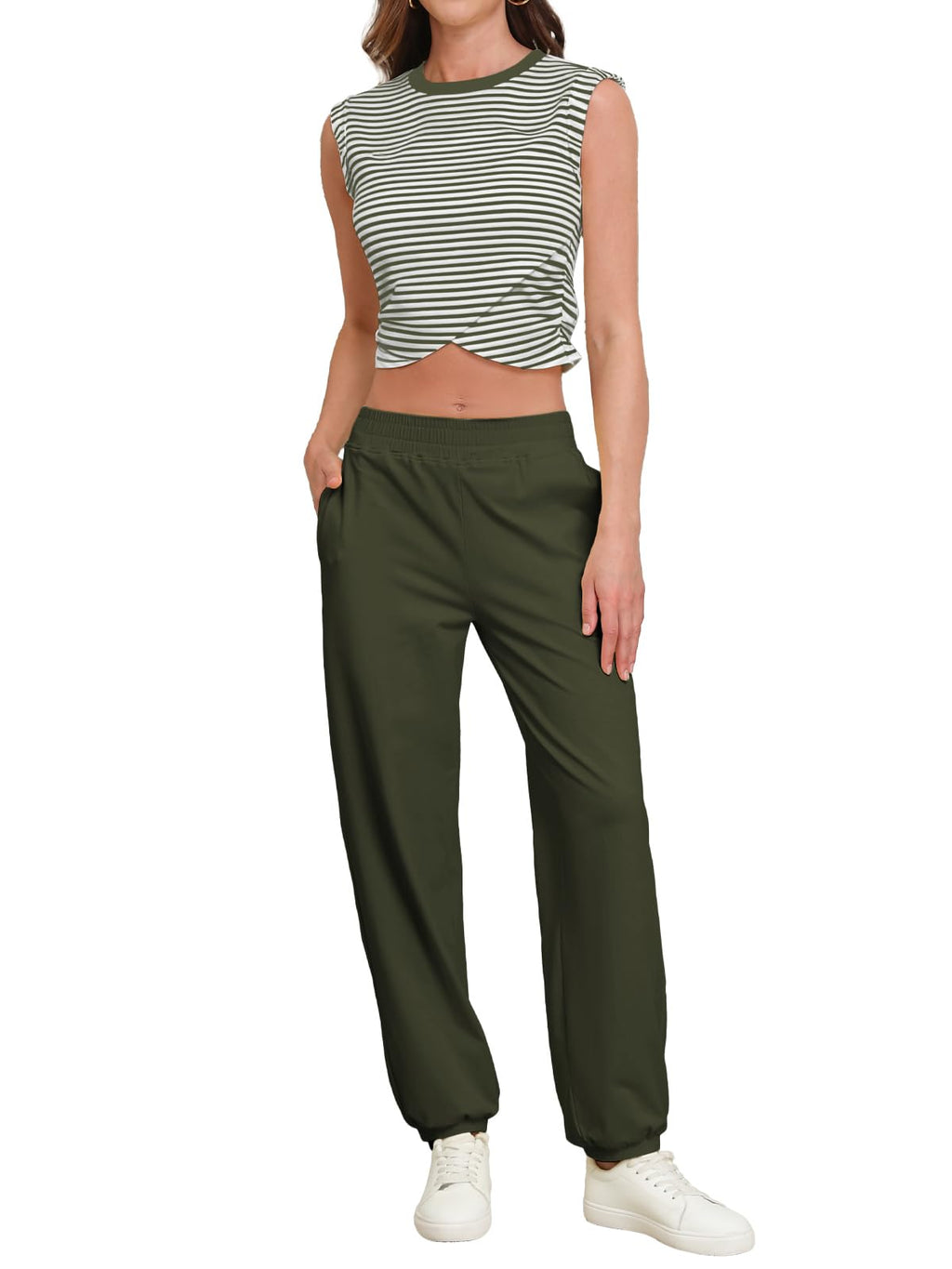 Outfeel Women 2 Piece Outfit Set Loungewear Cropped Tops and Jogger Sweatpant Matching Set Coordinated Sweatsuit with Pockets