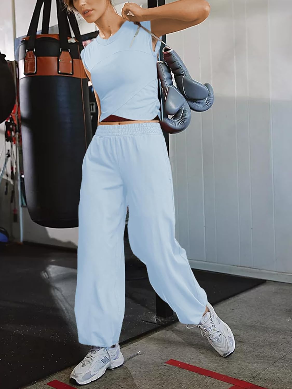 Outfeel Women 2 Piece Outfit Set Loungewear Cropped Tops and Jogger Sweatpant Matching Set Coordinated Sweatsuit with Pockets