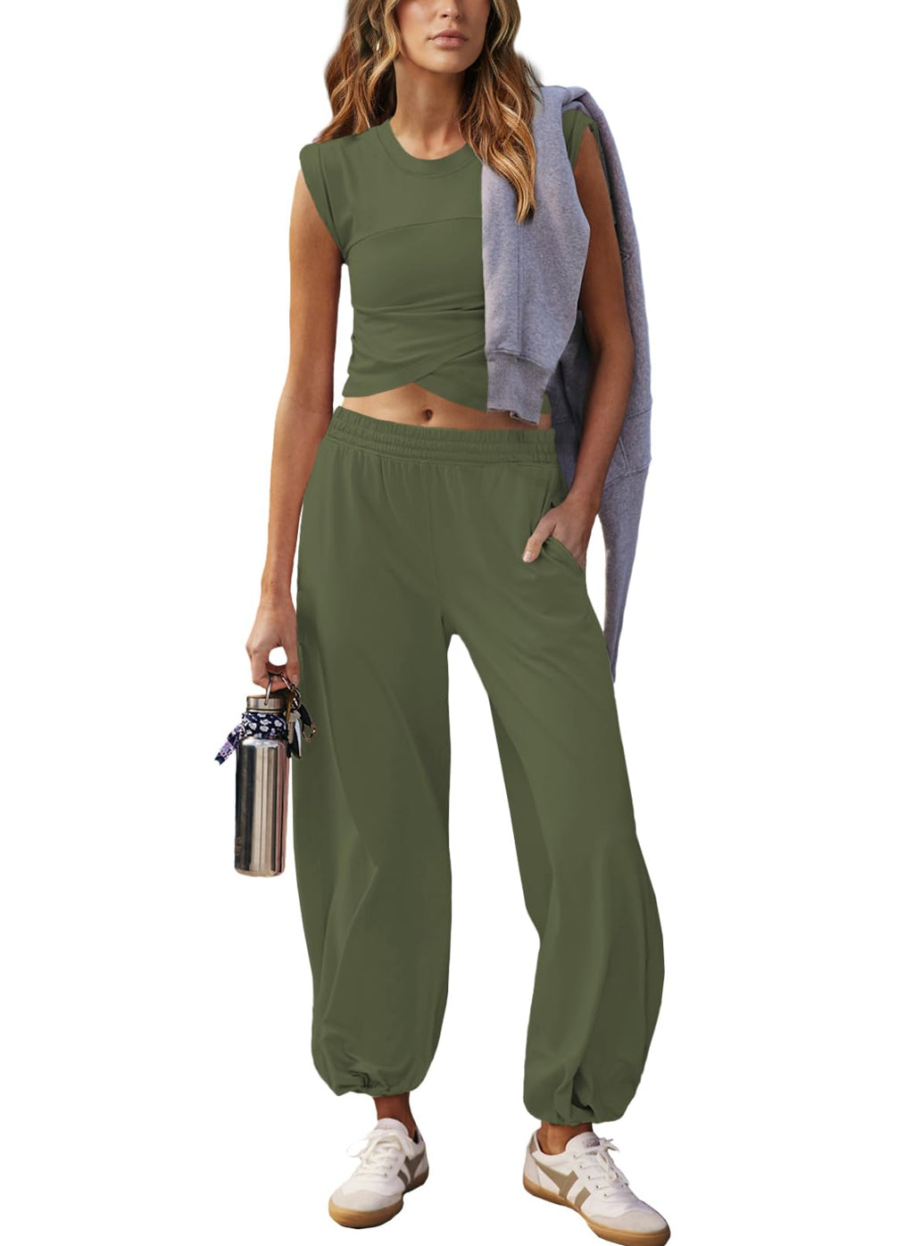 Outfeel Women 2 Piece Outfit Set Loungewear Cropped Tops and Jogger Sweatpant Matching Set Coordinated Sweatsuit with Pockets