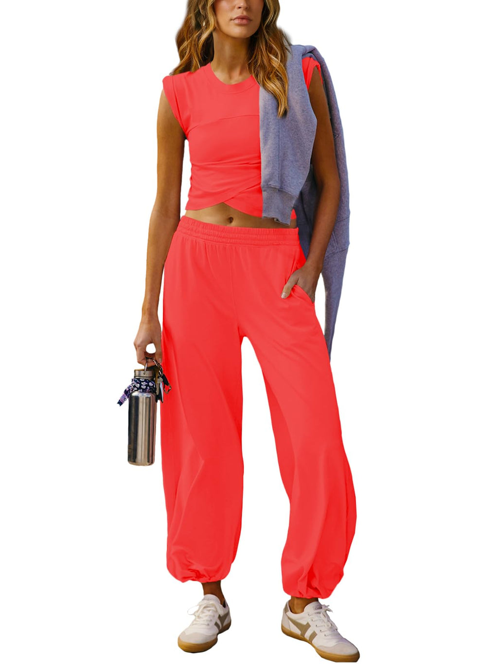 Outfeel Women 2 Piece Outfit Set Loungewear Cropped Tops and Jogger Sweatpant Matching Set Coordinated Sweatsuit with Pockets
