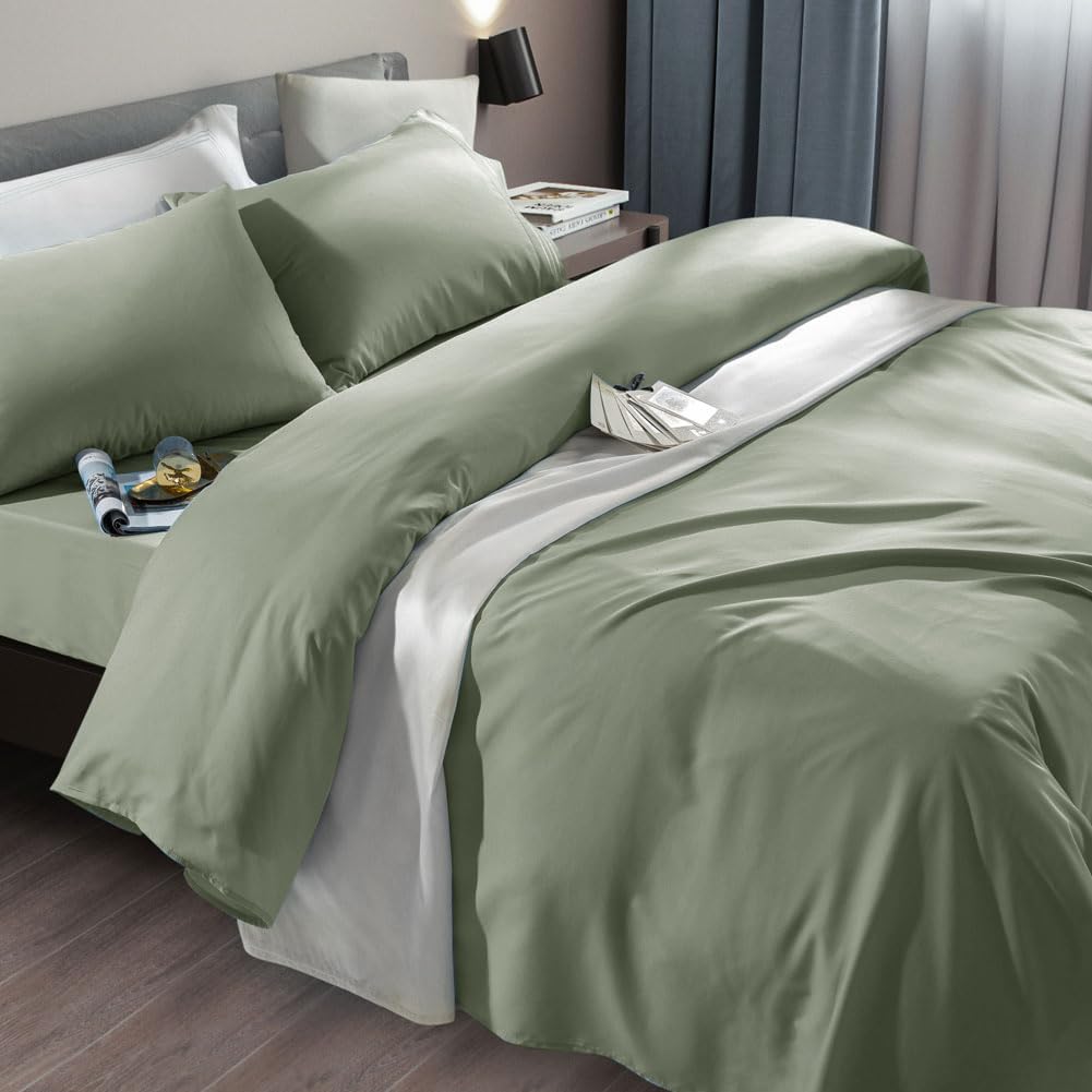 SONORO KATE Bed Sheet Set Super Soft Microfiber 1800 Series Luxury Egyptian Sheets Fit 18-24 Inch Deep Pocket Mattress Wrinkle-6 Piece (Sage, Queen)
