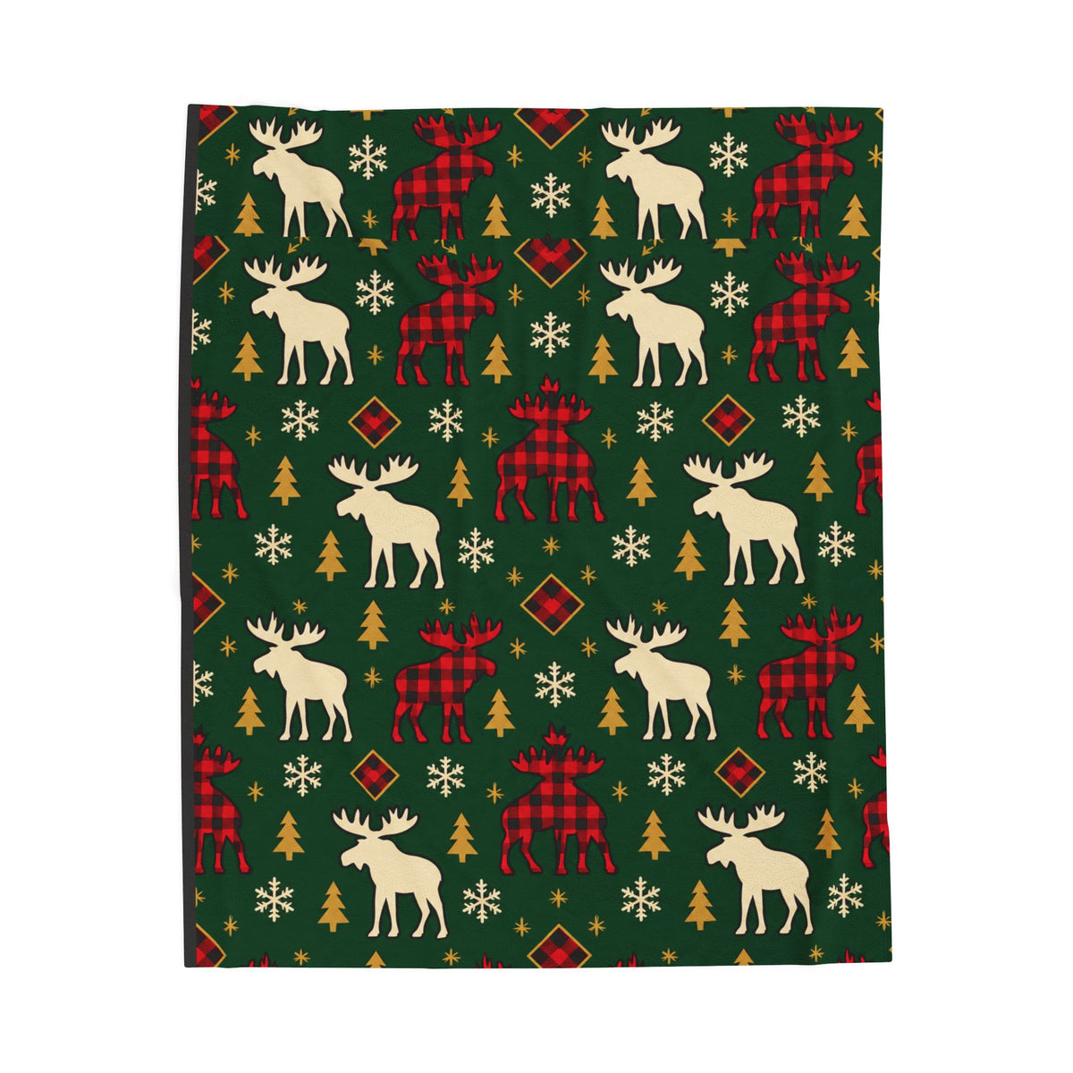 Christmas Moose Plush Blanket – Green Buffalo Plaid Holiday Throw